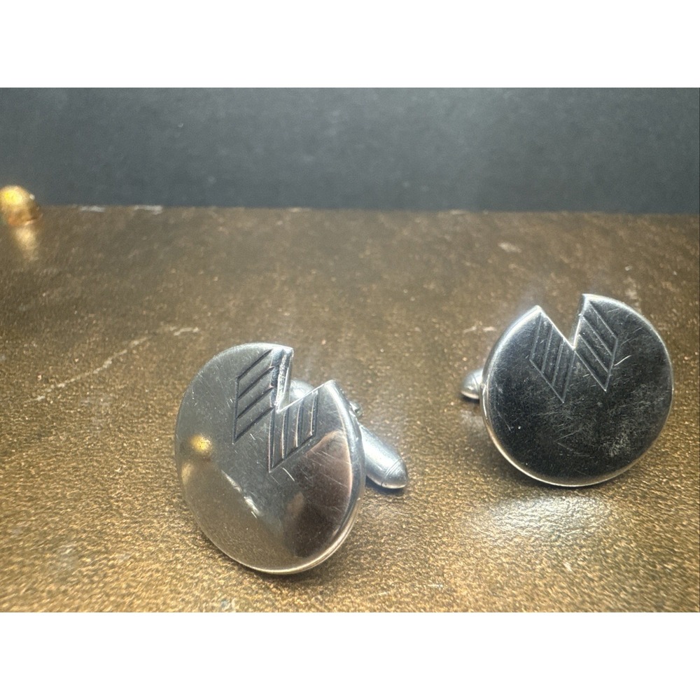 Vintage Mid Century Swank Modernist Cuff Links Silver Tone